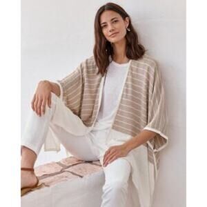 Garnet Hill NWOT Women's Striped Linen Wrap Poncho Cream Brown One Size